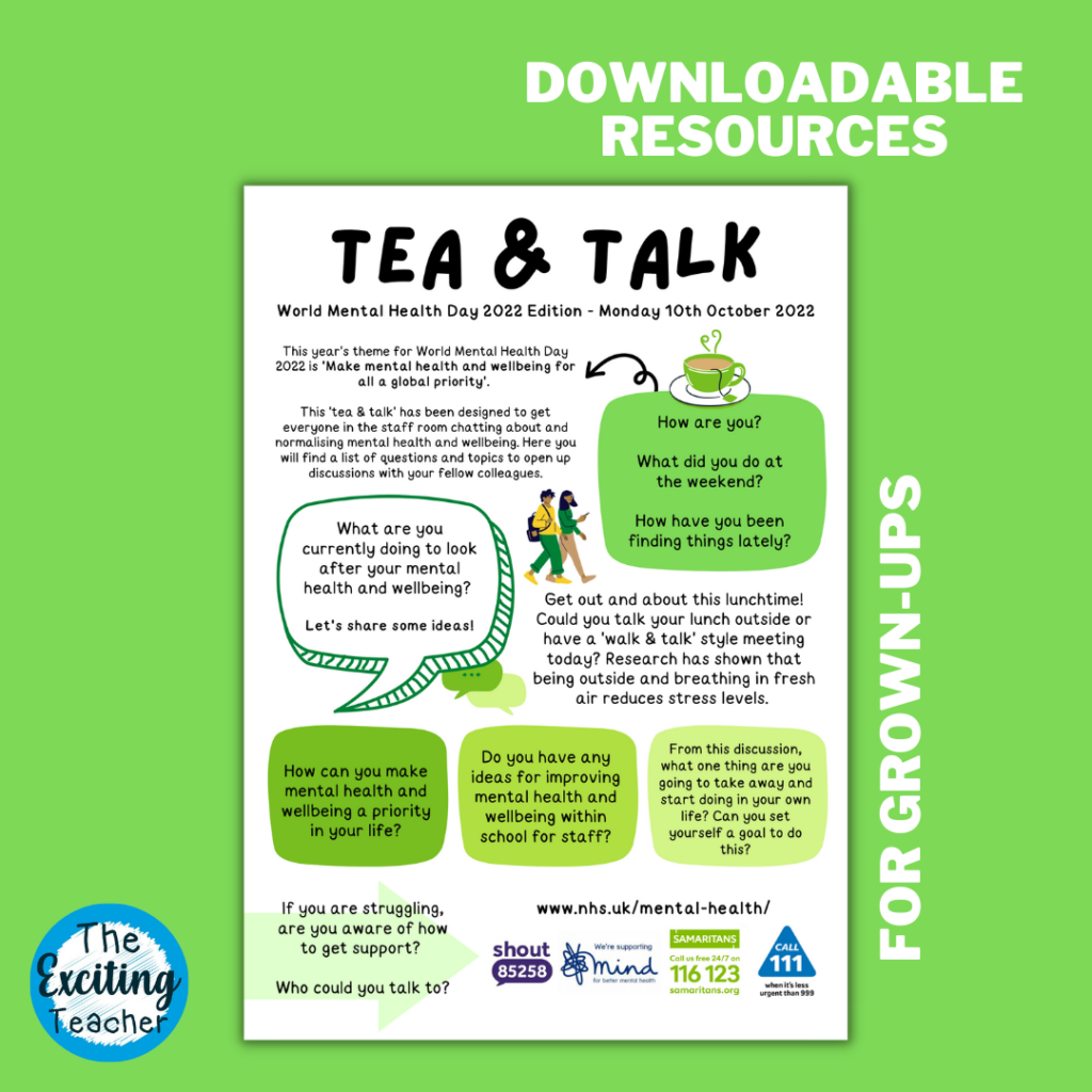 Tea & Talk World Mental Health Day 2022 Staff Room Edition by Exciting Teacher