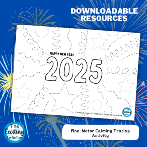 Happy New Year Fine Motor Tracing Worksheet for Children by Exciting Teacher