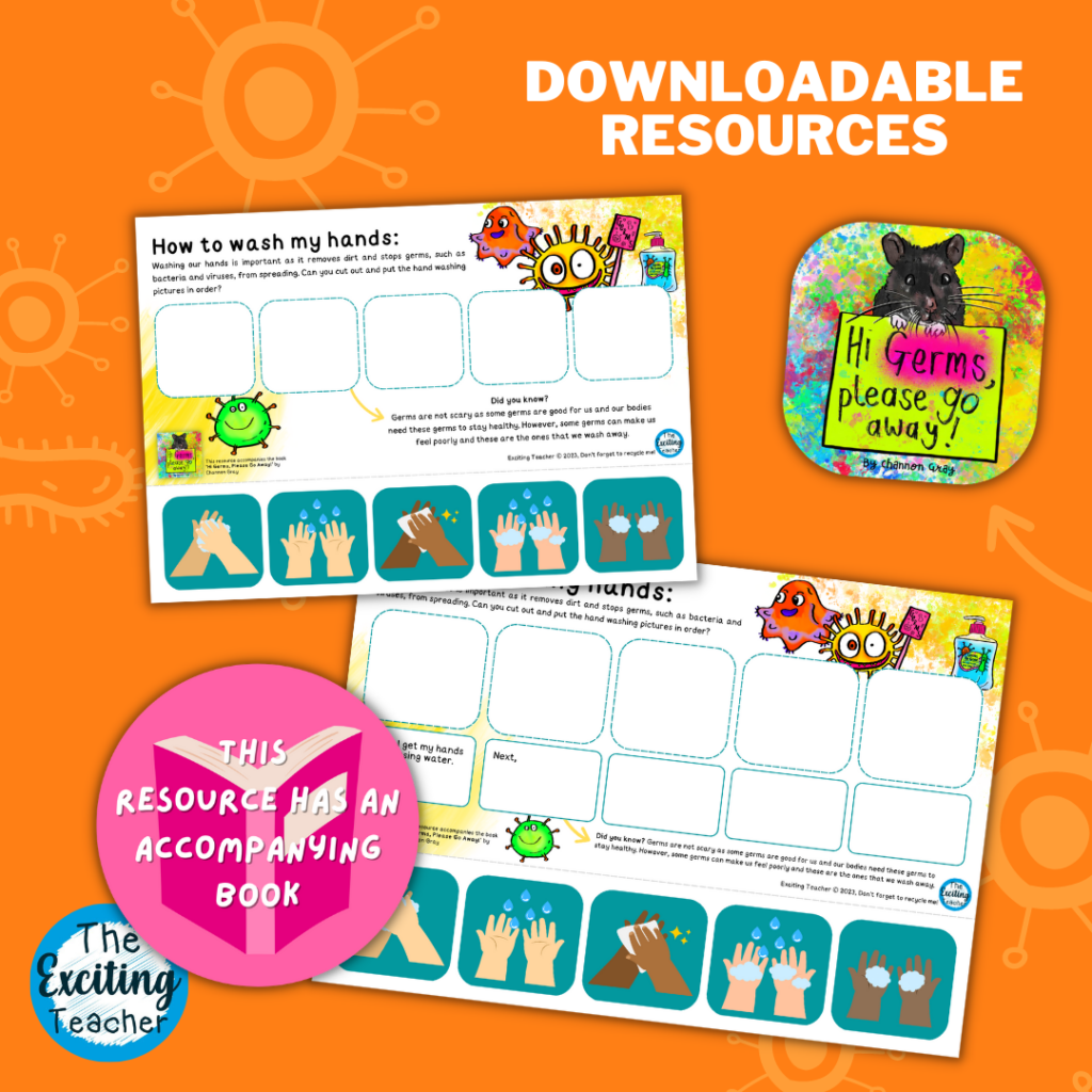 How to Wash my Hands Sequencing Activity EYFS KS1 using 'Hi Germs, Please Go Away' by Exciting Teacher