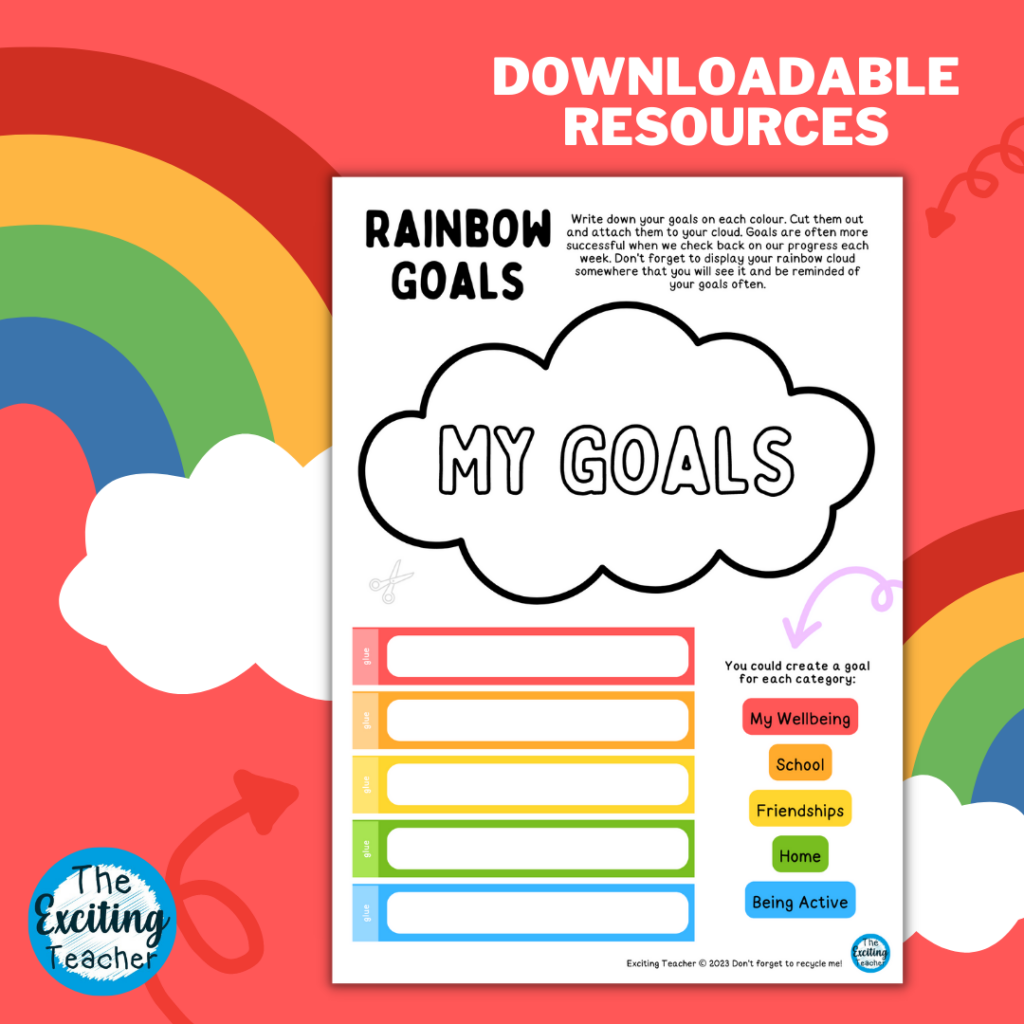 My Rainbow Goals for Wellbeing School Friendships Home Being Active by Exciting Teacher