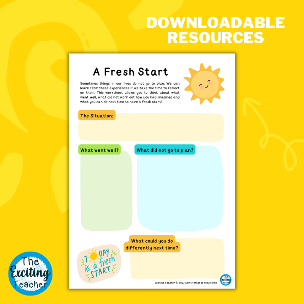 A Fresh Start Learning from Mistakes Conflict Resolution Growth Mindset Worksheet for Children by Exciting Teacher