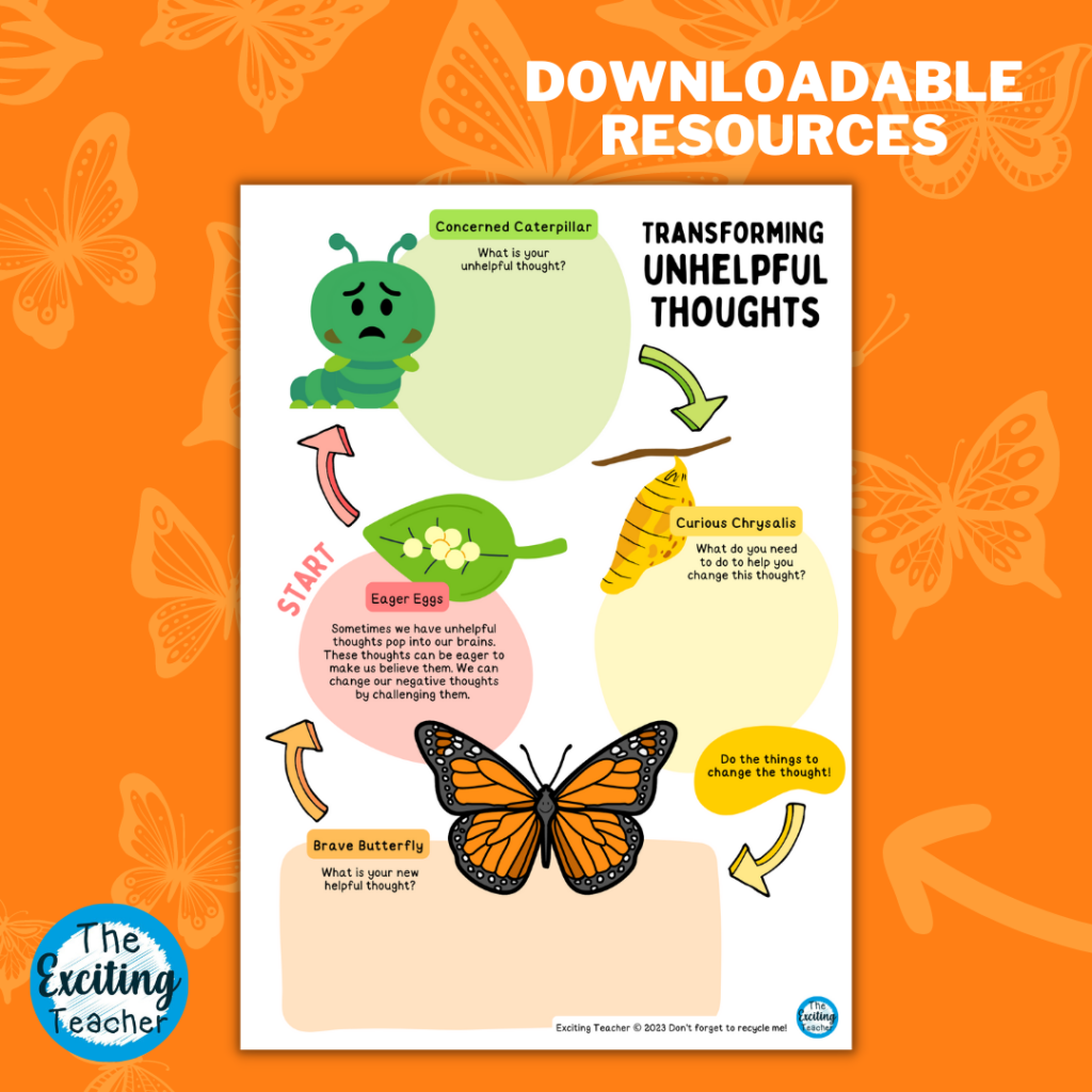 Transforming Negative Thoughts Helpful and Unhelpful Thoughts CBT Worksheet for Children by Exciting Teacher