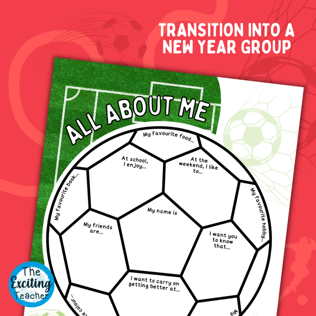 All About Me Football Transition New School Year Worksheet for Children by Exciting Teacher