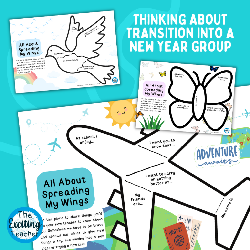 All About Spreading My Wings Transition Worksheet for Children Moving Year Groups by Exciting Teacher