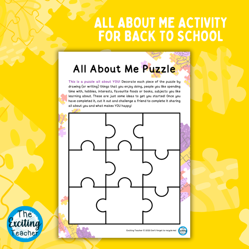 All About Me Puzzle DIY Craft Activity by Exciting Teacher