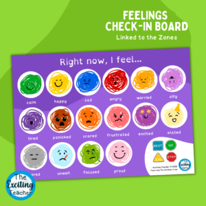 The Scribbles Crew Zones Feelings Purple Check-In Board by Exciting Teacher