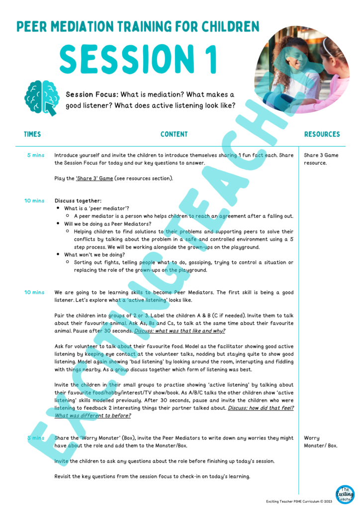 Peer Mediation Session Guide Pack by Exciting Teacher Curriculum 2023