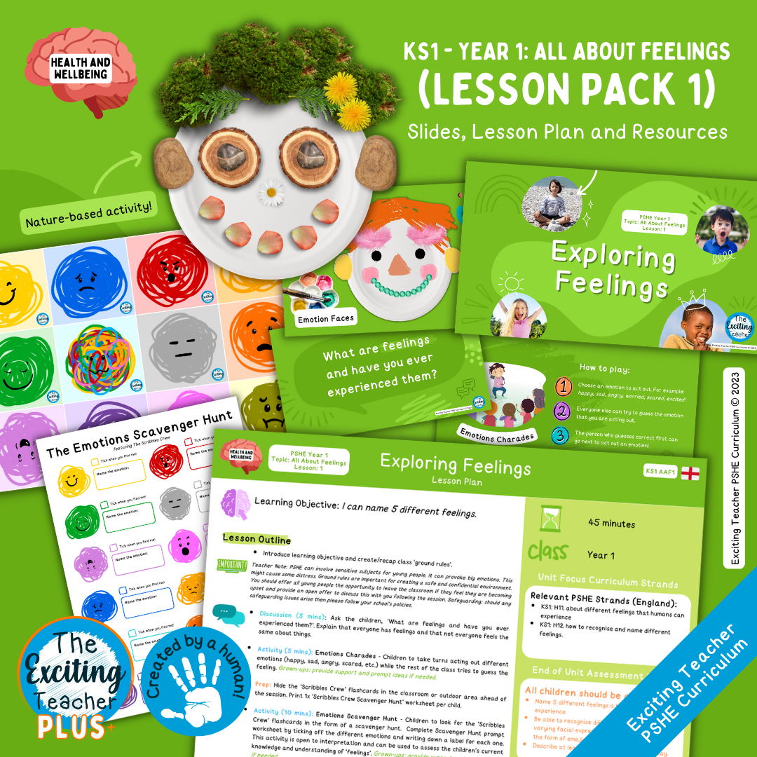 KS1 Y1 PSHE AAF1 England Exploring Feelings Lesson Plan by Exciting Teacher Curriculum 2023