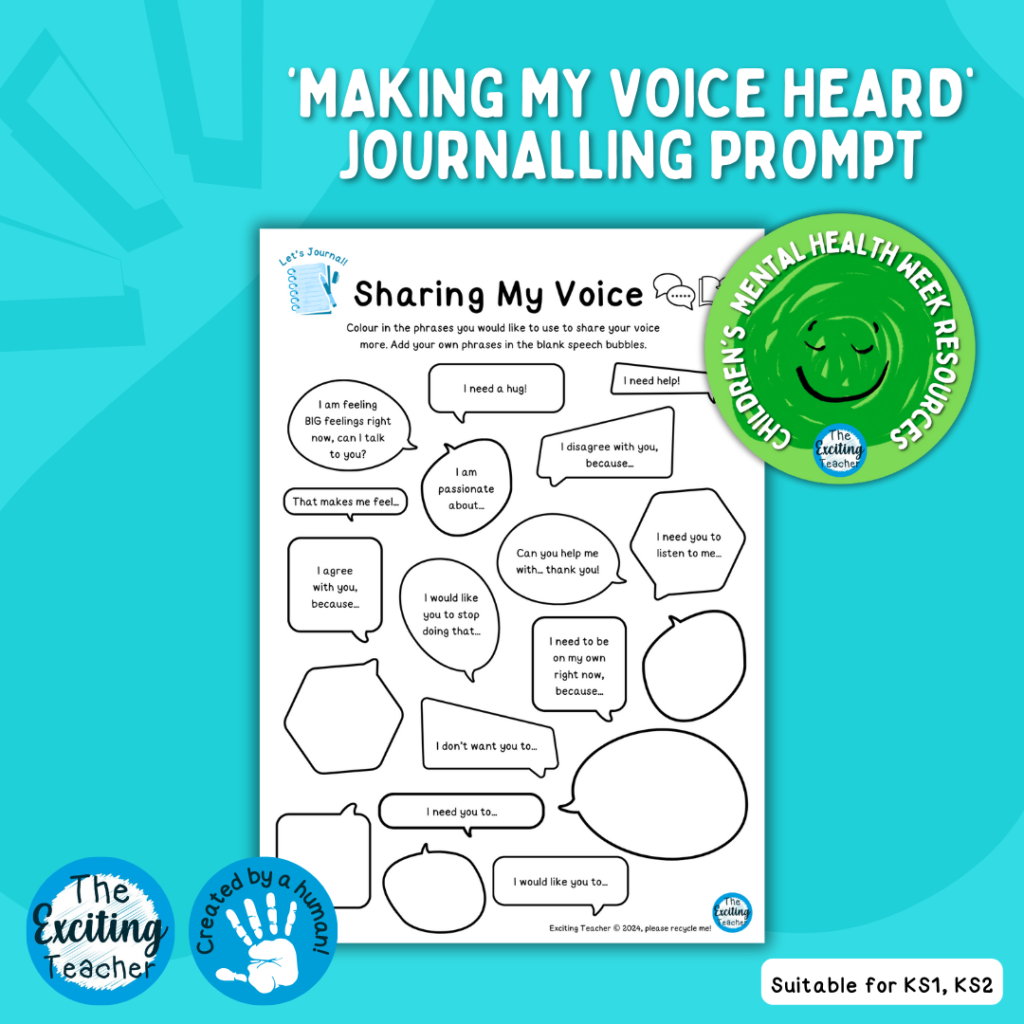 Let's Journal Sharing My Voice Prompt Sheet for Children by Exciting Teacher