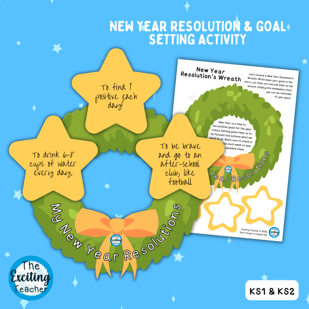 My New Years Resolutions Wreath Craft Activity for Children by Exciting Teacher