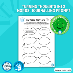Let's Journal My Voice Matters Prompt Sheet for Children by Exciting Teacher