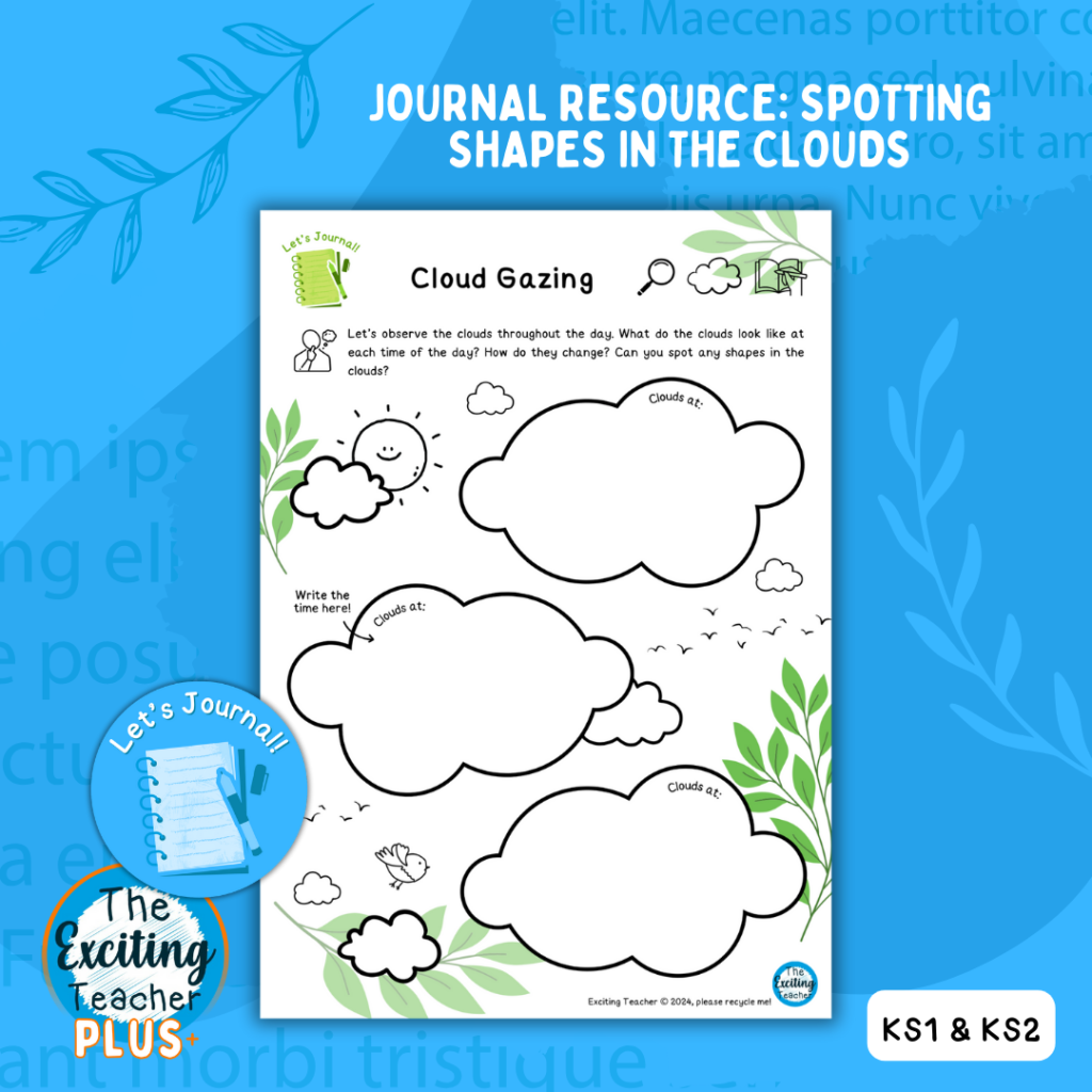 Let's Journal Cloud Gazing Journaling Prompt Sheet for Children by Exciting Teacher