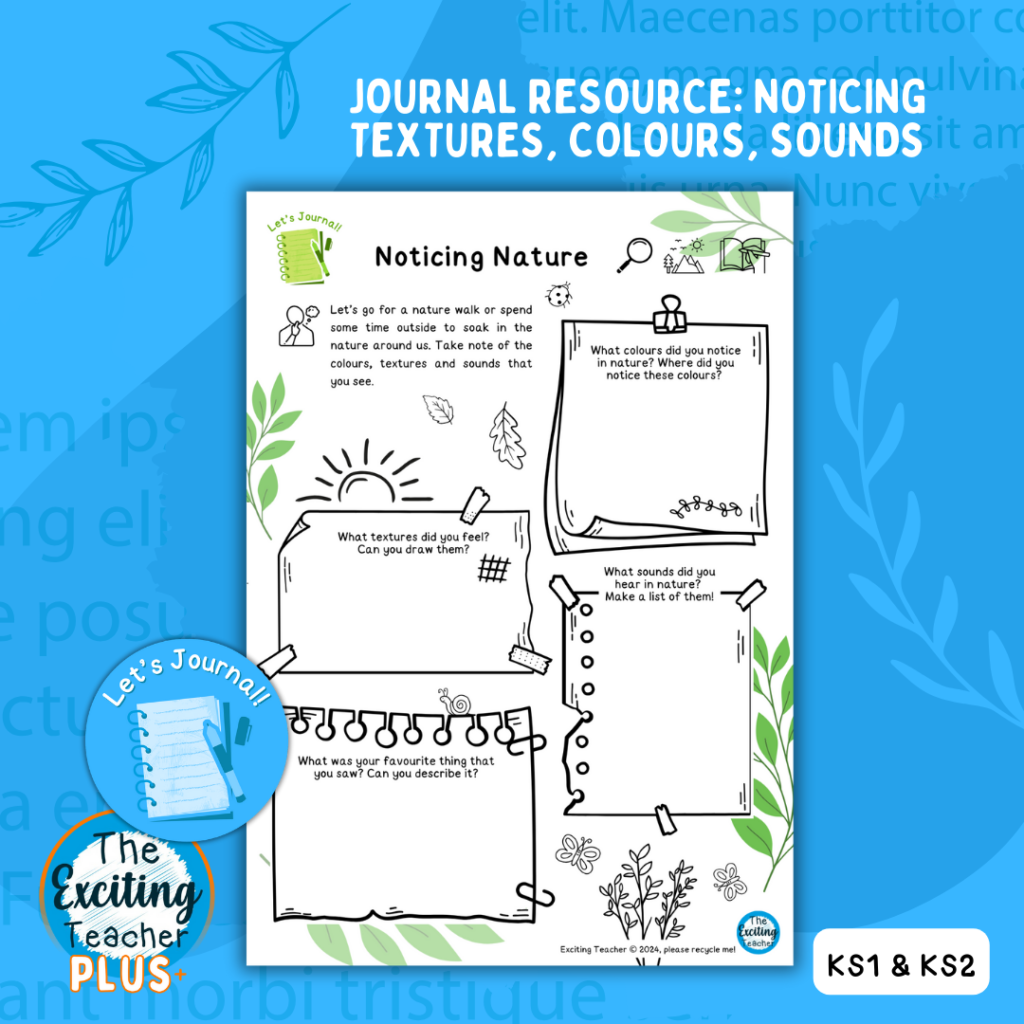 Let's Journal Noticing Nature Journaling Prompt Sheet for Children by Exciting Teacher