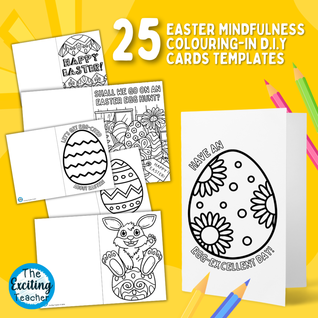 Easter Egg Mindfulness Colouring In DIY A5 Cards Exciting Teacher © 2024
