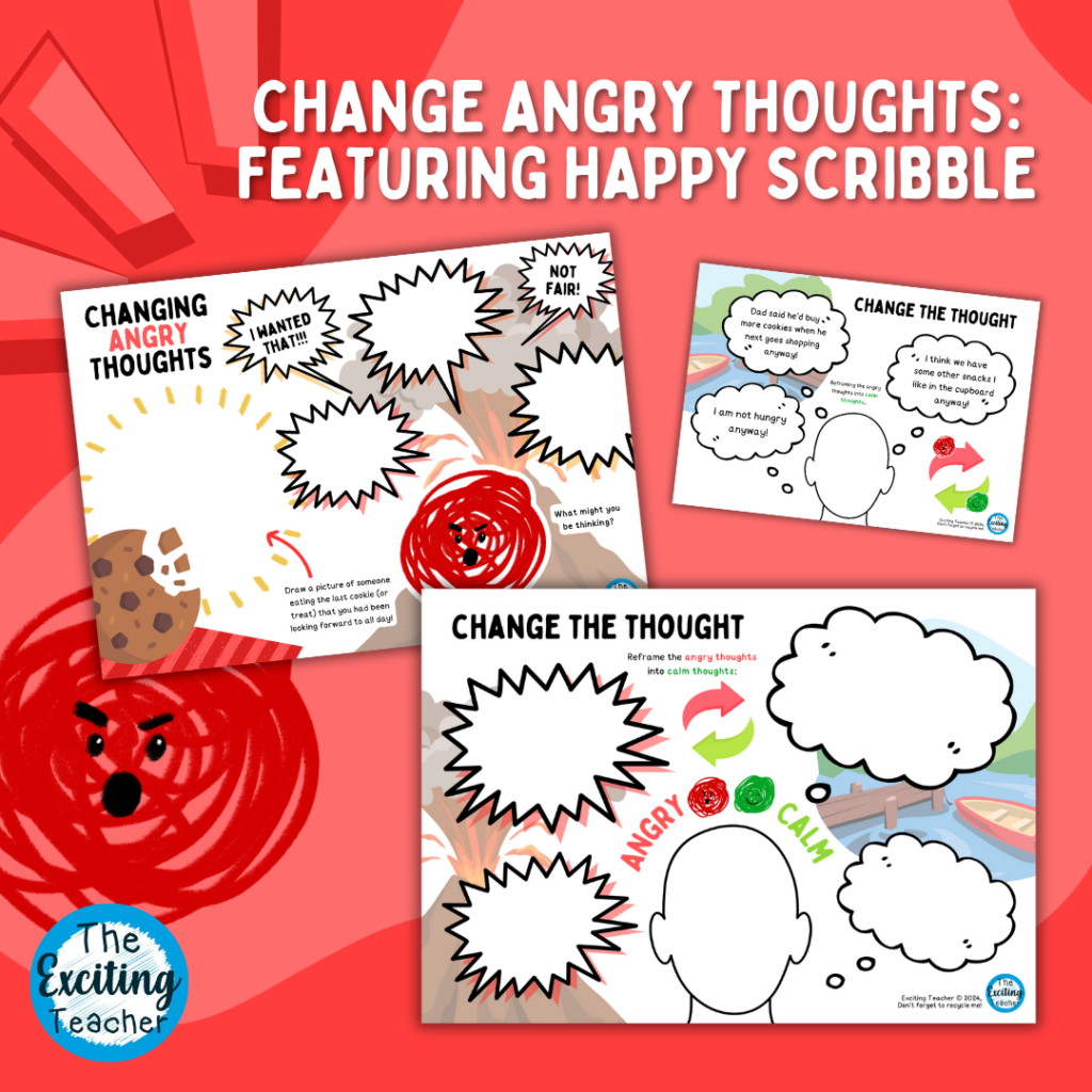 Angry Scribble Changing Angry Thoughts into Calm Thoughts CBT Worksheet by Exciting Teacher Featuring Scribbles Crew 2024