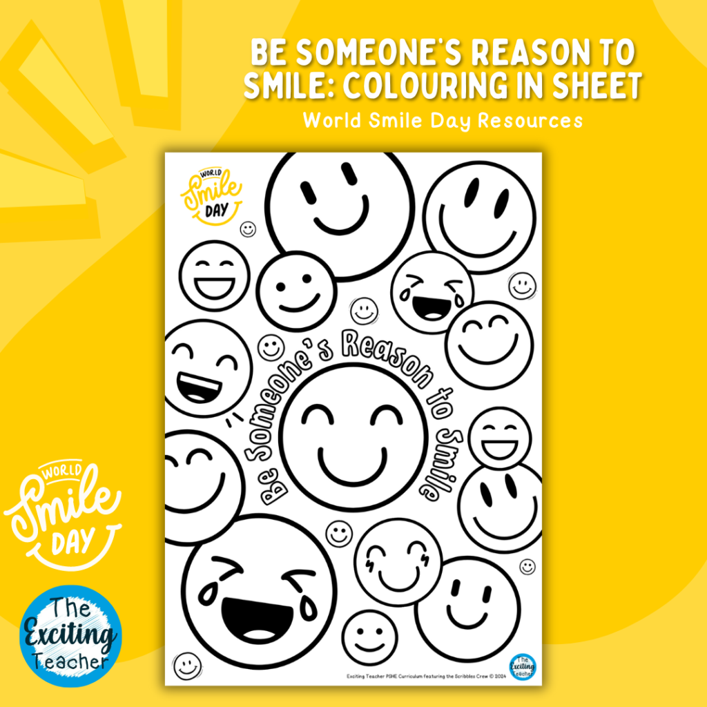 World Smile Day Colouring In Sheet by Exciting Teacher 2024