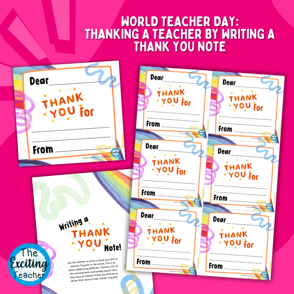 Dear Teacher Thank You Cards for World Teachers Day by Exciting Teacher 2024
