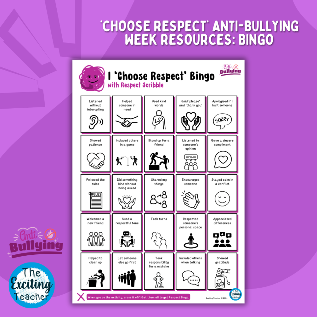 Choose Respect Bingo Anti-Bullying Week Choose Respect Resource for Children by Exciting Teacher 2024